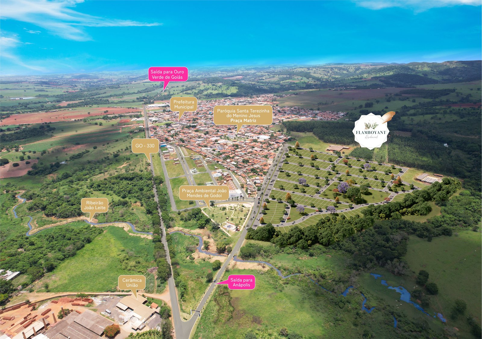 Mostra a imagem do loteamento, de goiânia, Passeio das Águas Shopping, Perimentral Norte, Tropical Pneus, Faculdades Alfa e Makro.